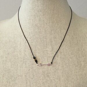 Sterling Silver Arrow Necklace on Black Cord with bead accents dainty